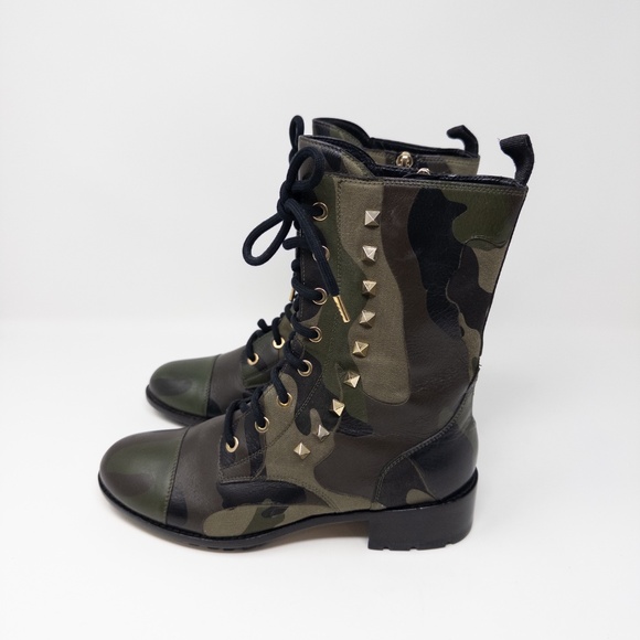 Valentino Garavani Camo Rock Stud Lace Up Combat Biker Boots Size 37 EU - Picture 2 of 6